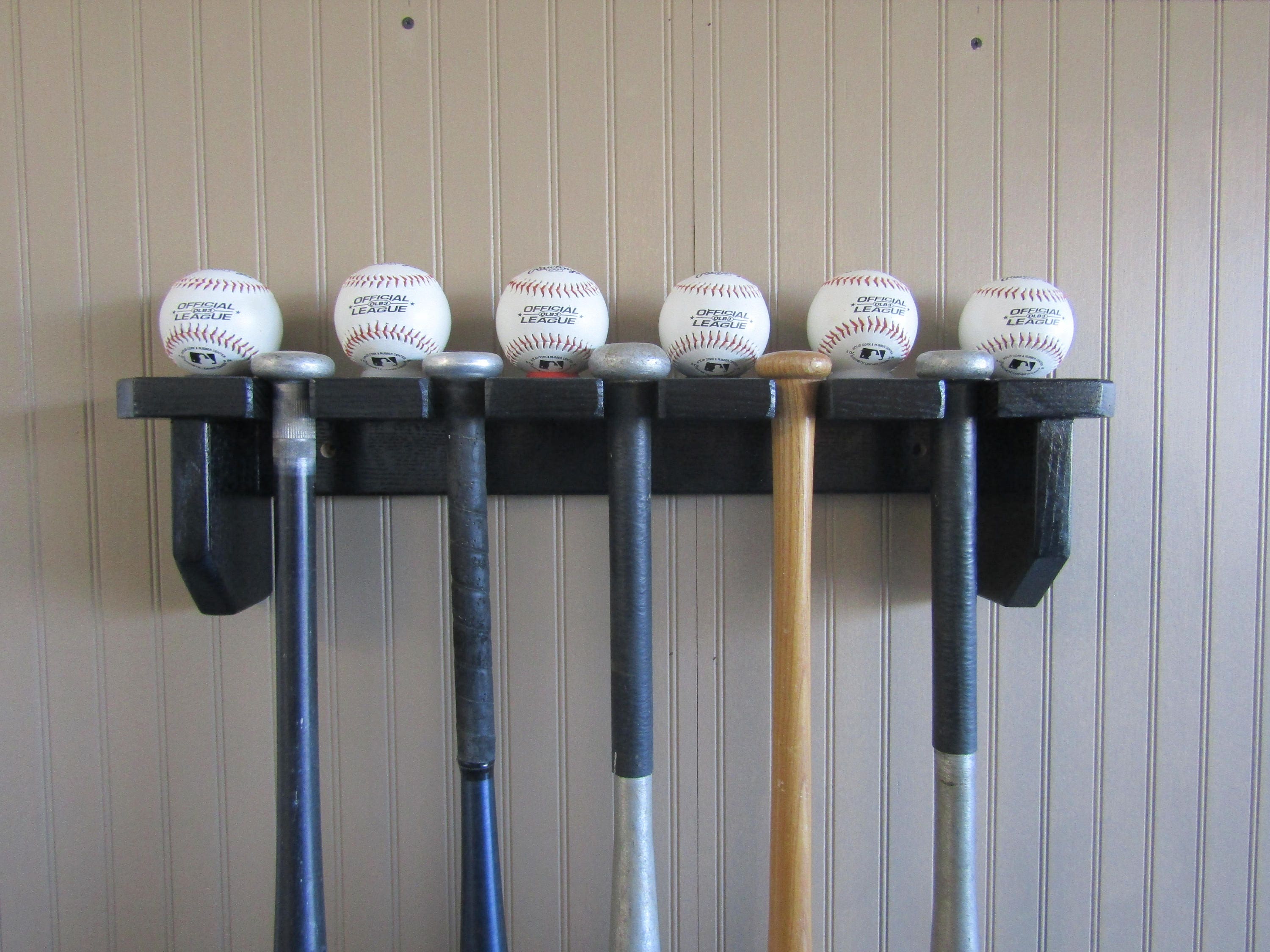 pictures hats trophies Baseball Bat Rack 35" Oak Wall Shelf Display 5