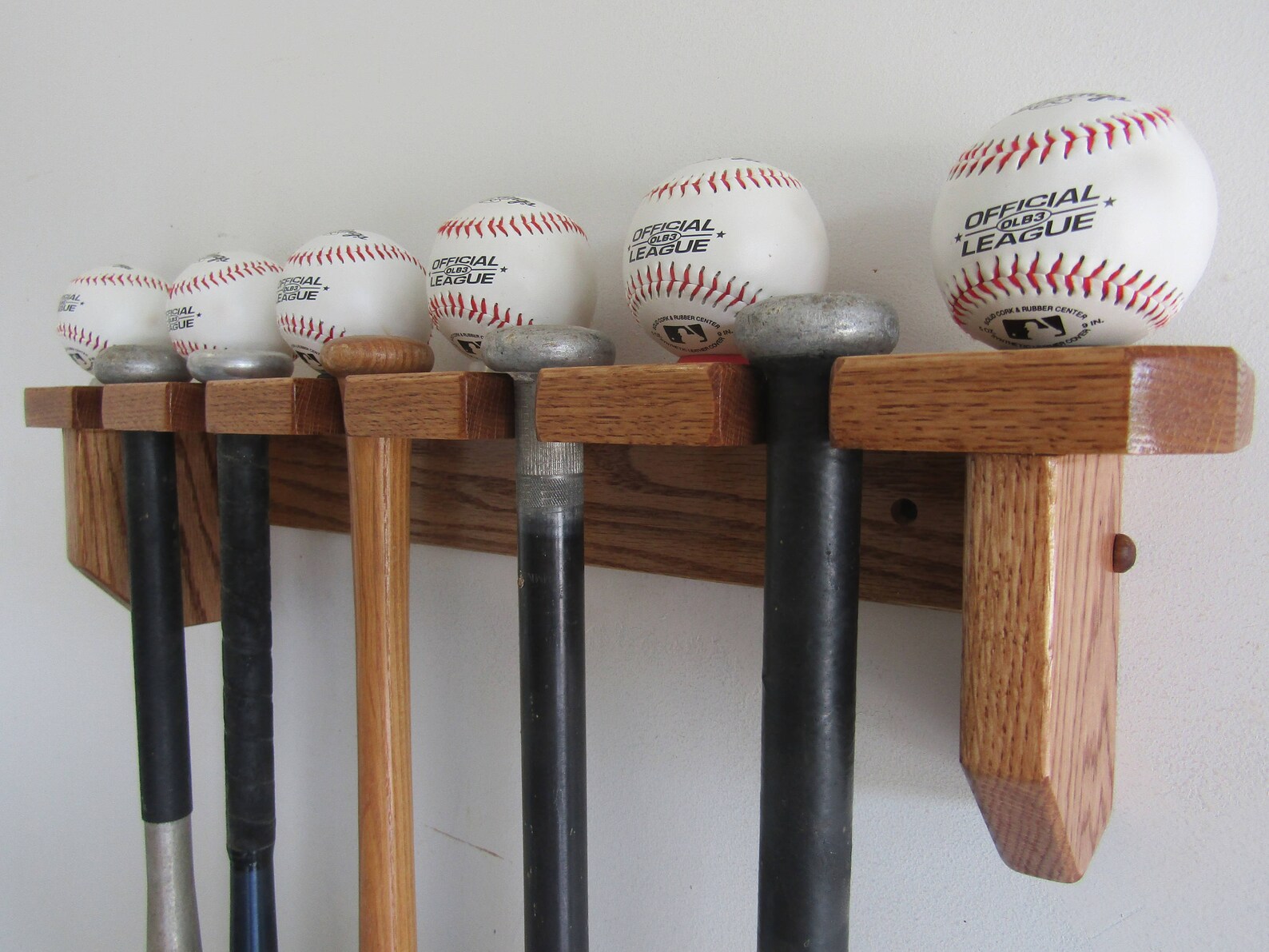 Oak Wood Baseball Bat Rack Wall Shelf 5 bat display Etsy