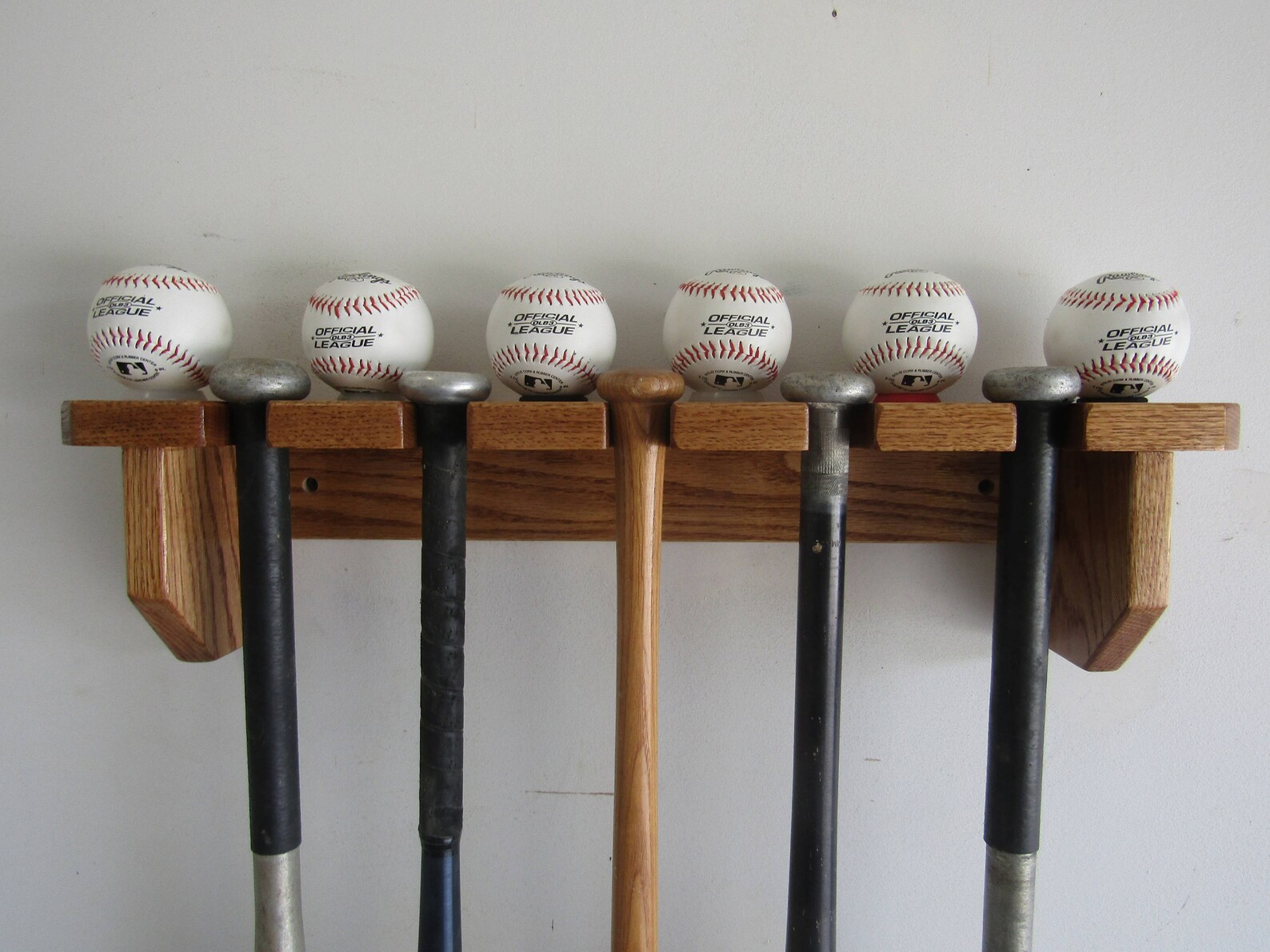 Oak Wood Baseball Bat Rack Wall Shelf 5 bat display Etsy