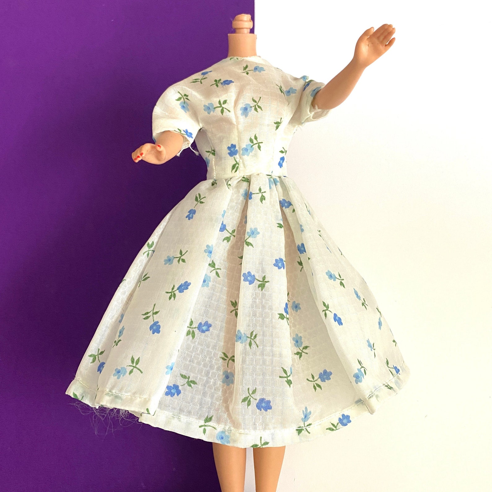 Vintage 1960s Barbie Dress Homemade White Organdy With Blue - Etsy