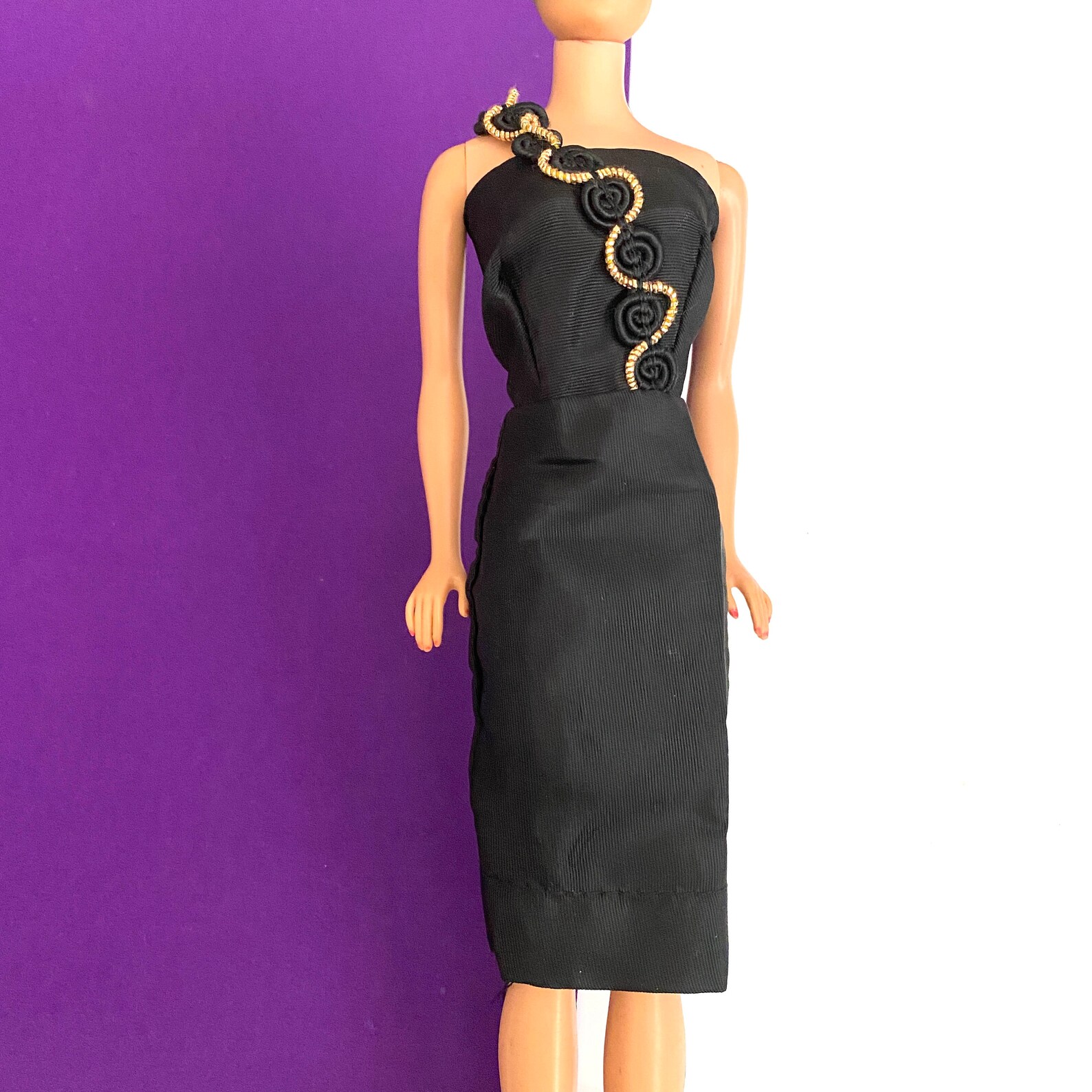 Vintage 1960s Barbie Doll Black Sheath Dress With Gold Detail - Etsy