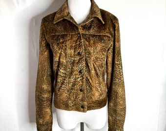 Vintage Jones New York Leopard Cheetah Animal Print Faux Fur Jacket Size 4 Button Up