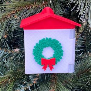 Christmas Birdhouse Ornament, Gift Box, or Geocache Container, with Magnetic Closing Door, and loop for hanging