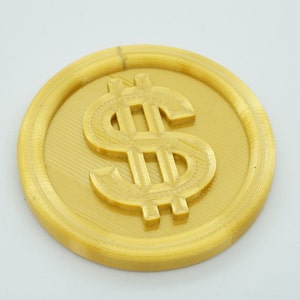 3 Pack - 2&quot; Gold/Silver COIN with Dollar  or Bitcoin.  Cake Decoration, Prop, Art, Geocache prize, & more