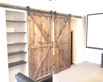 British brace barn doors- 82.5”x33”- stain tbd, 2 British brace doors reserved for Colin