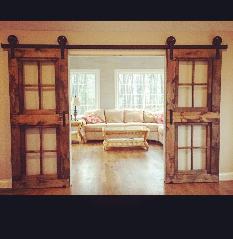 Custom French Window Barn Door 10 Black Flat Double Image 0