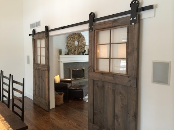 Vintage Custom Sliding Barn Door With Windows Price Is For Etsy