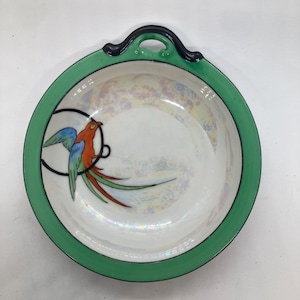 Noritake Morimura Lusterware Nappy Plate, Hand-Painted Parrot Art Deco Dish