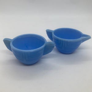Akro Agate Slag Glass Delphite Blue Glass Toy Children’s Dishes Creamer & Sugar Set