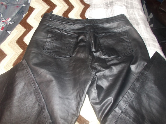 Mans  vintage black leather pants, waist 41 insea… - image 2