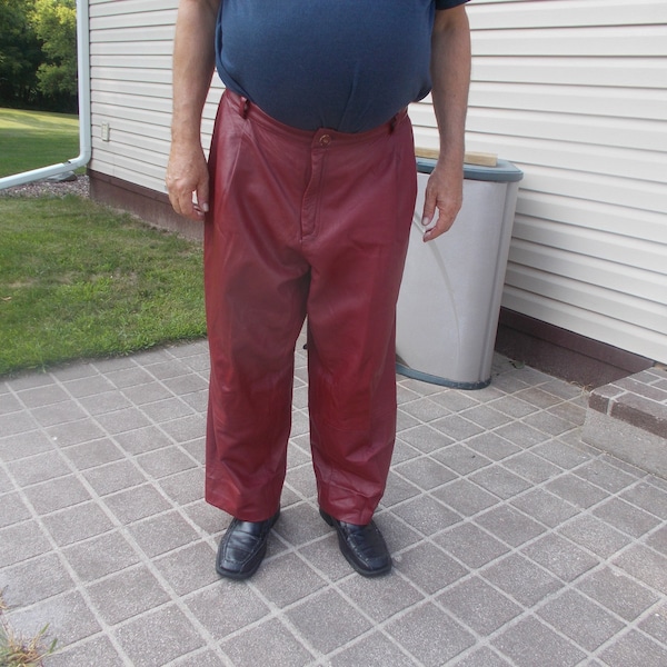 SALE now ,Mans red leather pants, waist 41 inseam 27 ,mid weight,super soft lambskin,custom made lot 67,stage or clubbing
