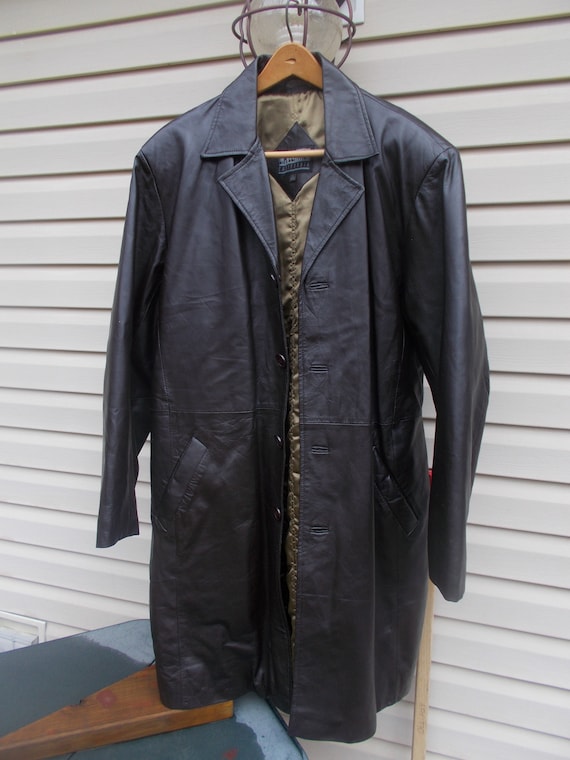 Mans dark brown longer leather coat ,jacket size 4
