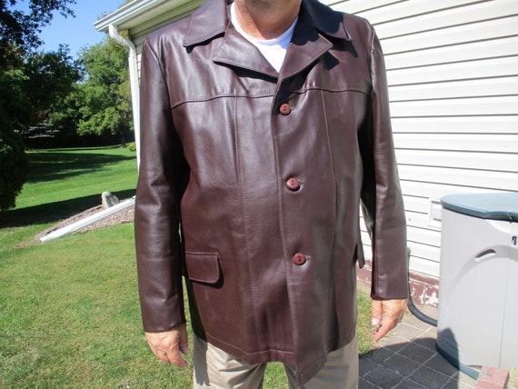 on Sale Mens Rare Vintage Steer ,or Horse Hyde Leather Coat Jacket Size 2XL,or 50 1960s-70s ,Looks Unused Lot 272