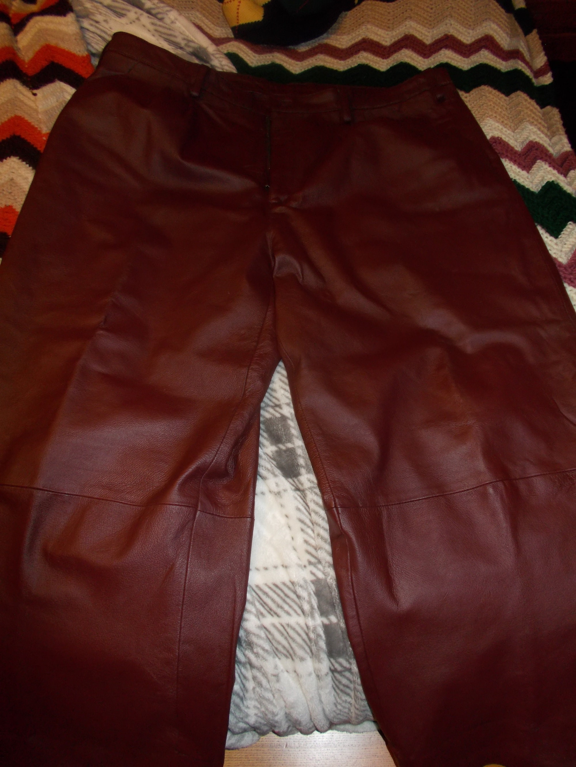 Vintage 80s Purple Leather Pants Size Small, Burgundy Pleated High