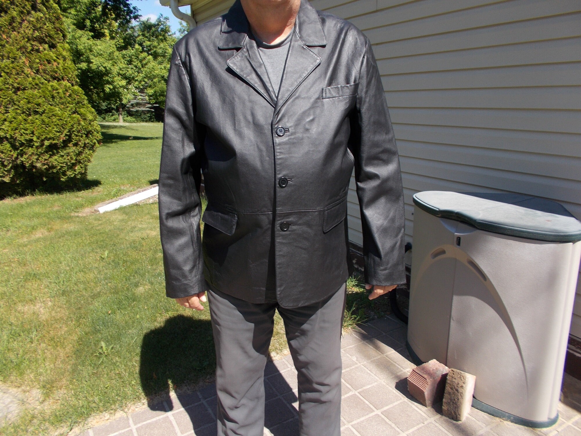 3 button leather jacket sale