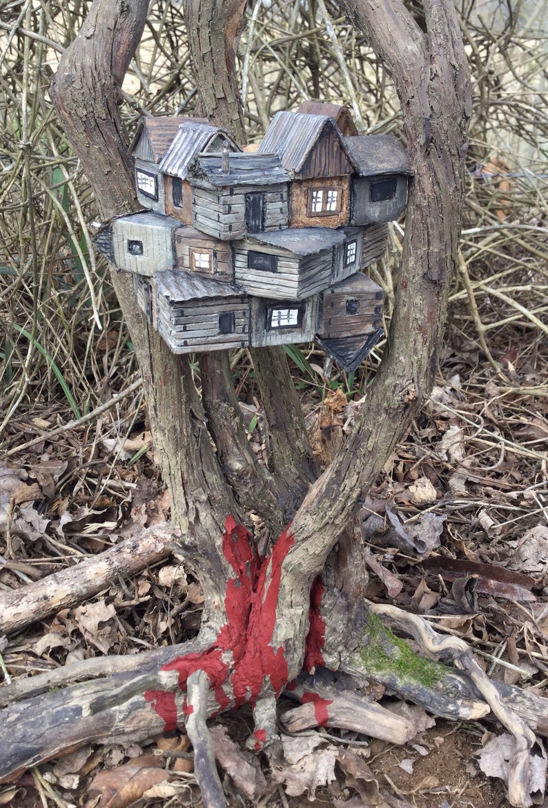 Mixed Media Cabin In The Woods Piece Handmade Sculpture Put Etsy
