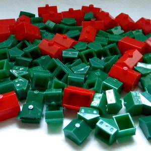 75 Plastic Monopoly Houses  & Hotels - Plastic Houses -  Mixed Media - Altered Art - Crafting