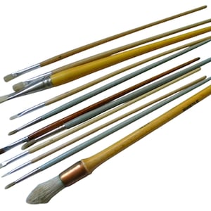 Vintage Wood Handle Paint Brush Lot - Artist Supplies