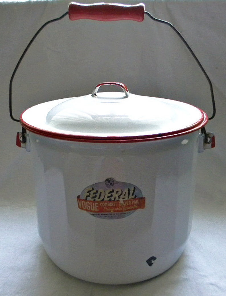 Vintage Enamelware Pail Bucket Diaper Pail Garbage Can Etsy