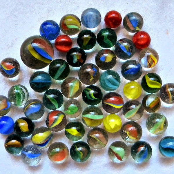 50 Glass  Marbles -  Cats Eye Marbles - Vintage Marbles