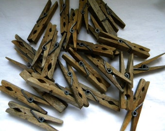 Wood Clothespins - 24 Wood Clip Clothespins - Spring Tension - Craft Supply - Photo Hanger - Assemblage - Memory Keeper