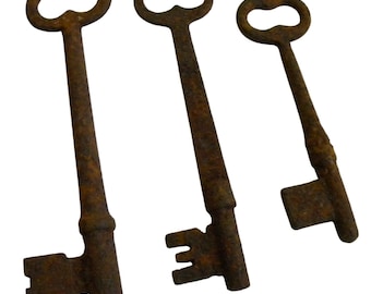 3 Vintage Skeleton - Rusty Crusty Skeleton Keys -  Altered Art - Mixed Media -