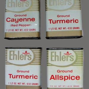 4 Vintage Ehlers Spice Tins -Turmeric - Allspice - Cayenne Tins