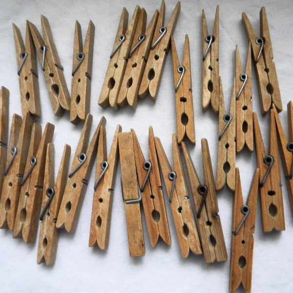 24 Wood Clip Clothespins - Spring Tension - Craft Supply - Photo Hanger - Assemblage - Memory Keeper