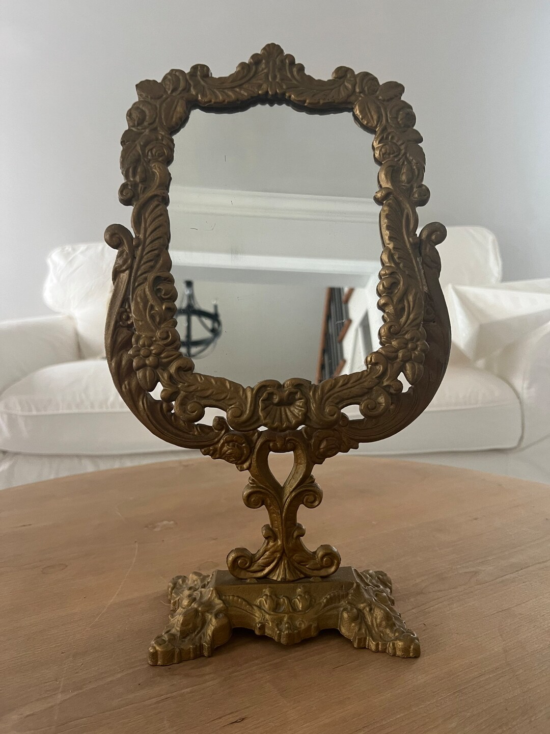 Vintage Swivel Cast Iron Gold Mirror Cast Iron Vanity Mirror Etsy