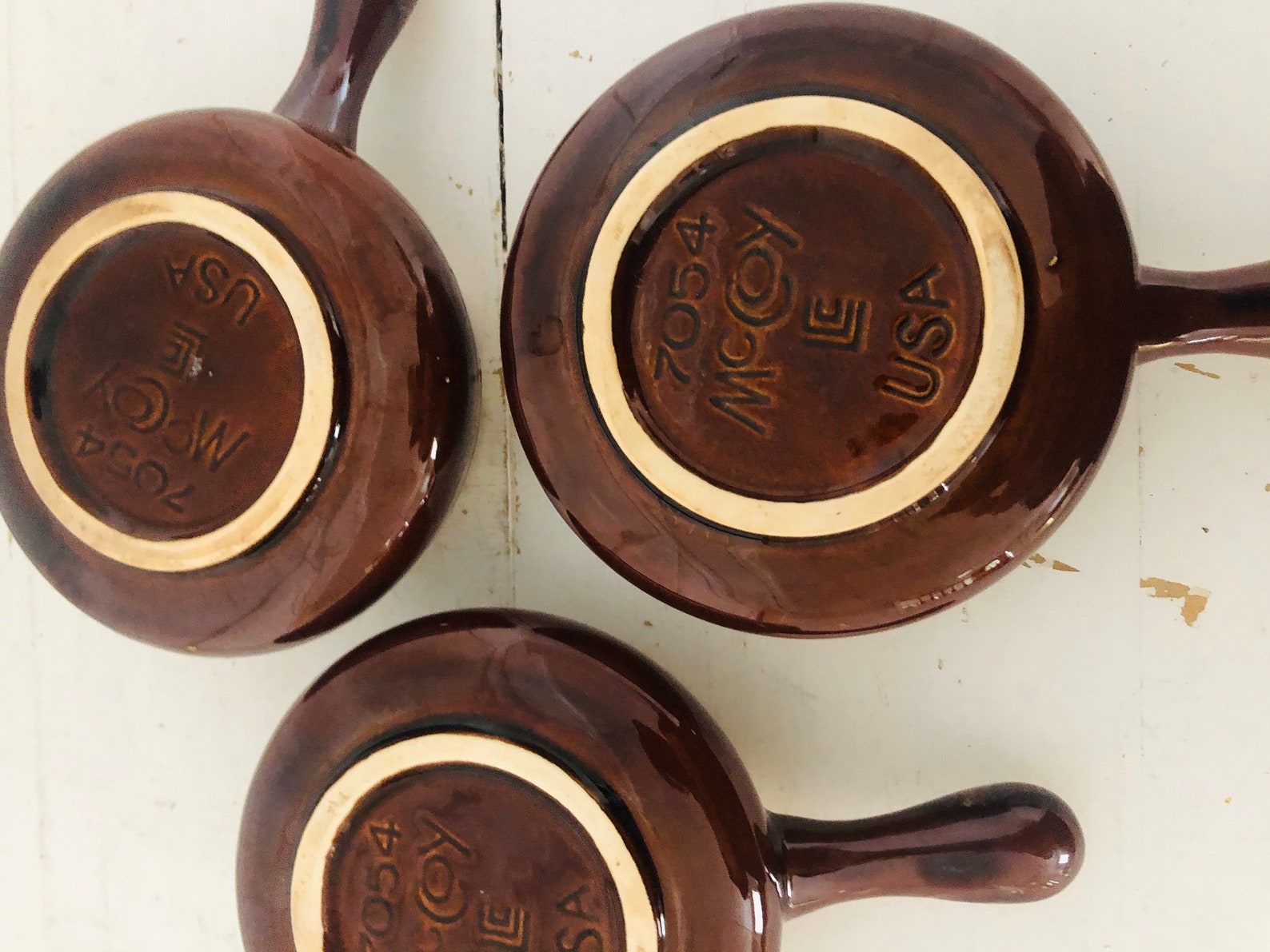 McCoy Brown Drip Glazed Soup Bowls with Handles Set of 3 Etsy