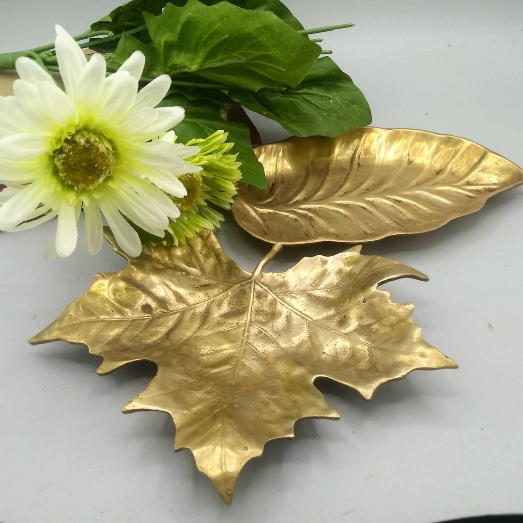 Brass Leaves 2 Leaf Trays Maple Leaf Mid Century Brass Decor Etsy