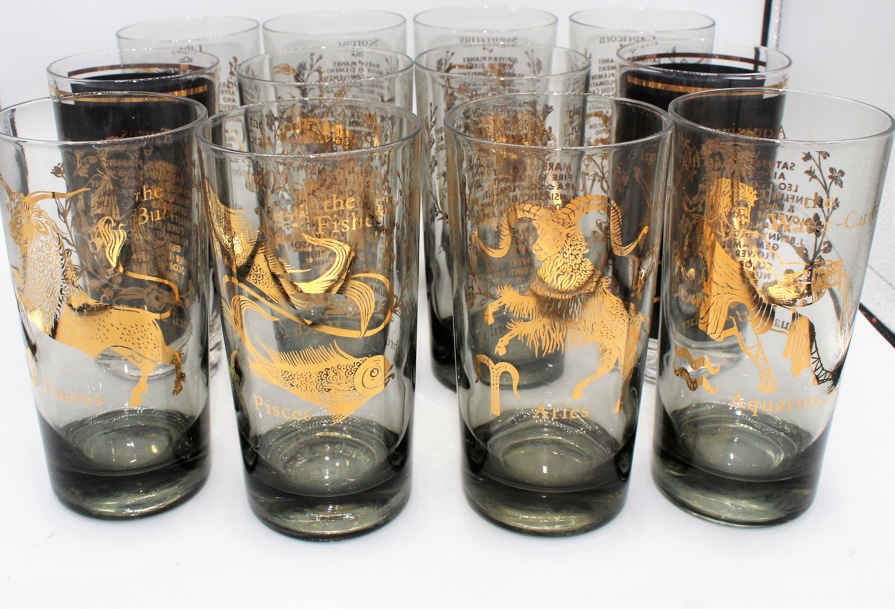 Choice Astrology Glassware Smokey Glass Zodiac Gold Horoscope Etsy