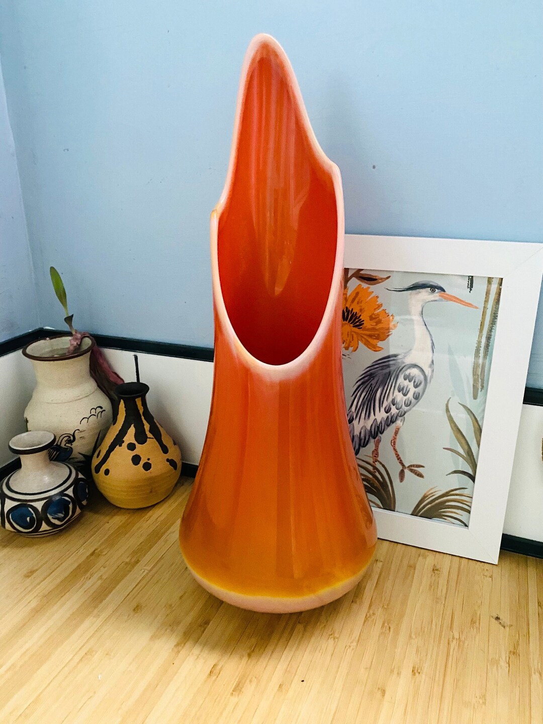 Bittersweet Orange Swung Vase L E Smith MCM Boho Decor Slag 18 Etsy