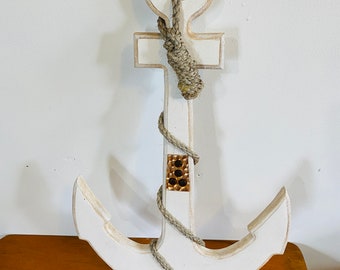 Nautical Anchor Wood  Wall Decor 23 inches Wood with rope for a seaside vibe