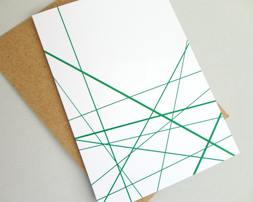 Geometric Card Green Lines Greeting Card Just Because Card Etsy Sweden
