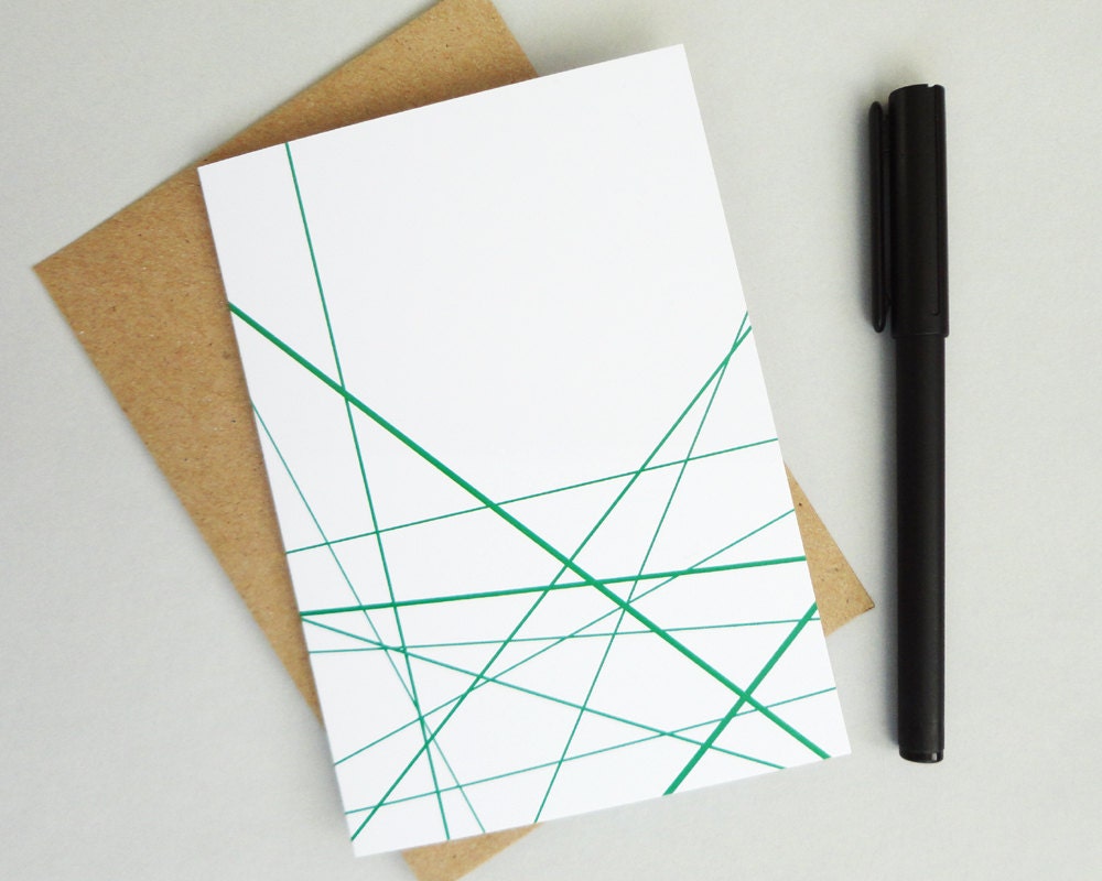 Geometric Card Green Lines Greeting Card Just Because Card Etsy Sweden