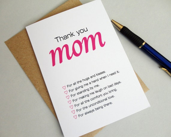 Mother S Day Card Thank You Mom For All Reasons Mothers Etsy