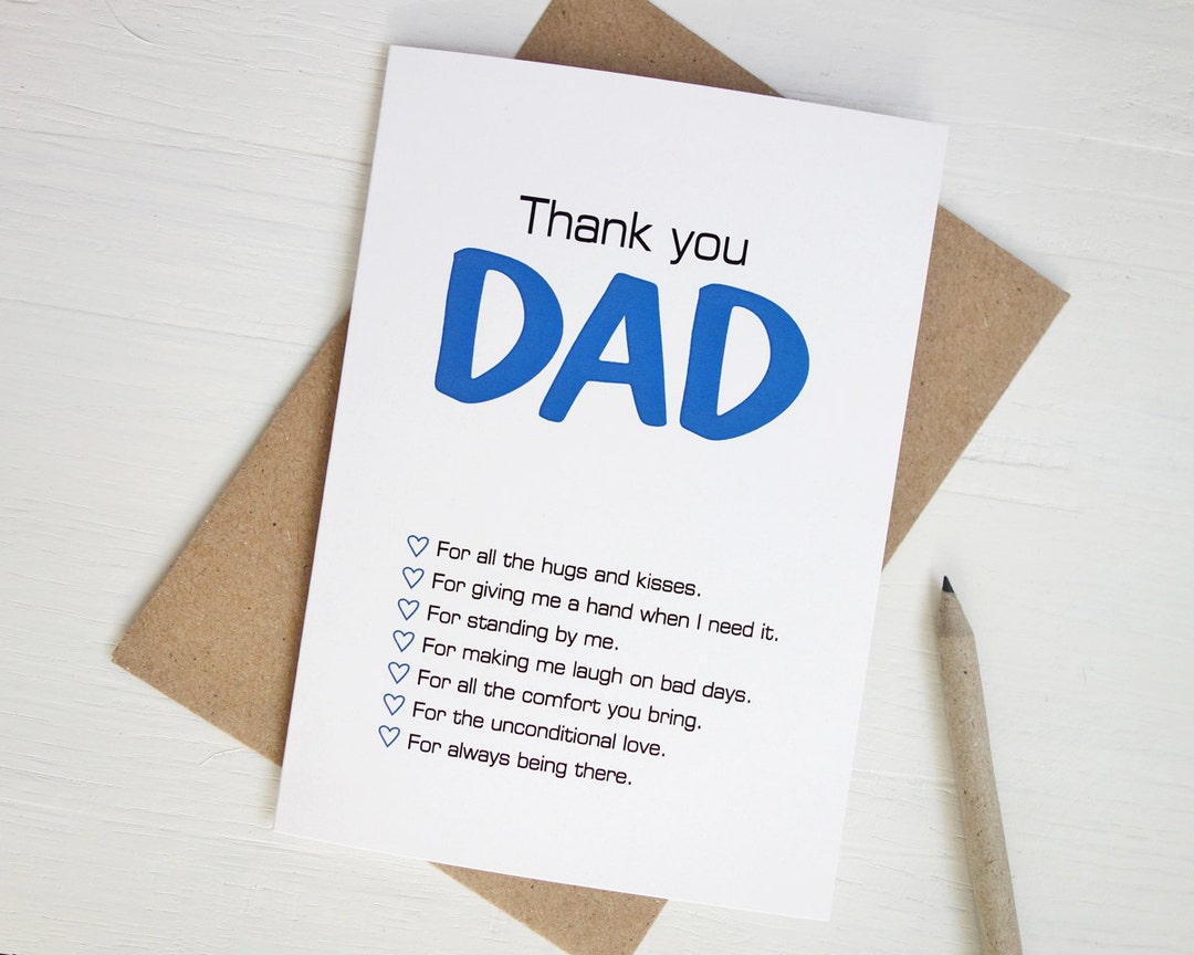 Thank You Dad Father's Day Card Blue Black Print Modern Etsy