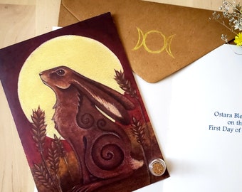 Ostara Card ~ Pagan Chocolate Bunny ~ Spring Equinox ~ Witchy Greeting Card