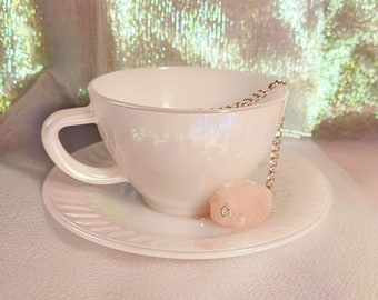 Vintage Tea Cup ~ Opalescent glass ~ cup saucer ~shimmer teacup ~witchy tea ~ glass teacup