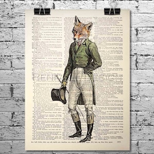 Fox Gentleman II, Art Print dictionary, Fox Lover Gift for home, Gift for Husband, Gift idea for book lovers, Housewarming gift, Wall Art