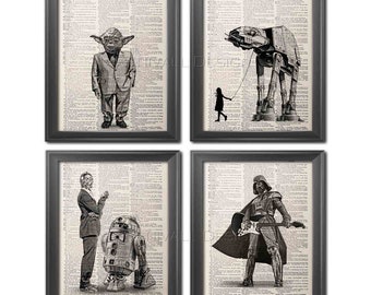 Juego de 4 láminas de Star Wars II, láminas de arte de Star Wars, idea de regalo para amantes de los libros/escritores, regalos de Star Wars para hombres, juego de 4 láminas de arte para pared