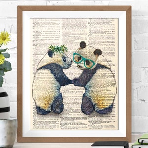 Friends Pandas, Gift for panda lovers, Panda Valentine’s Day art print, Anniversary Gift, Wall Art Wall Decor Wall Hanging