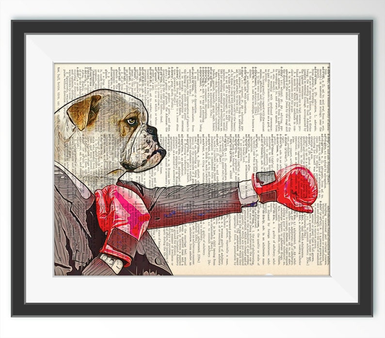 Painting picture English Bulldog Dictionary art print Poster Painting Wall Decor Wall Art Dog illustration page book