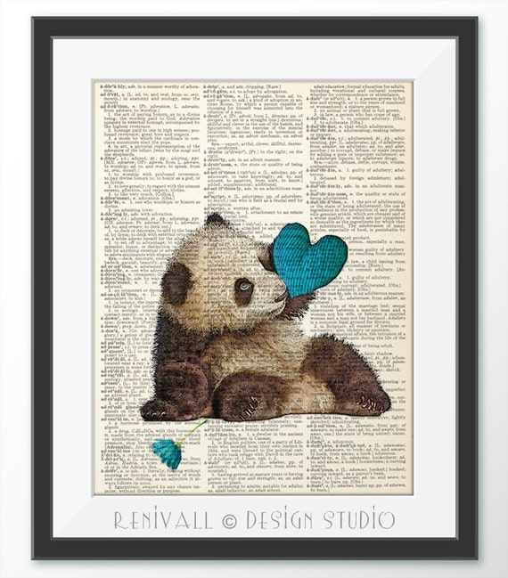 Regalo de amor de panda, Impresión artística de diccionario, Papel