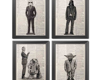 Juego de 4 impresiones de Star Wars, póster I, impresión artística de Star Wars, idea de regalo para amantes de los libros/escritores, regalos de Star Wars para hombres, juego de 4 impresiones de arte de pared