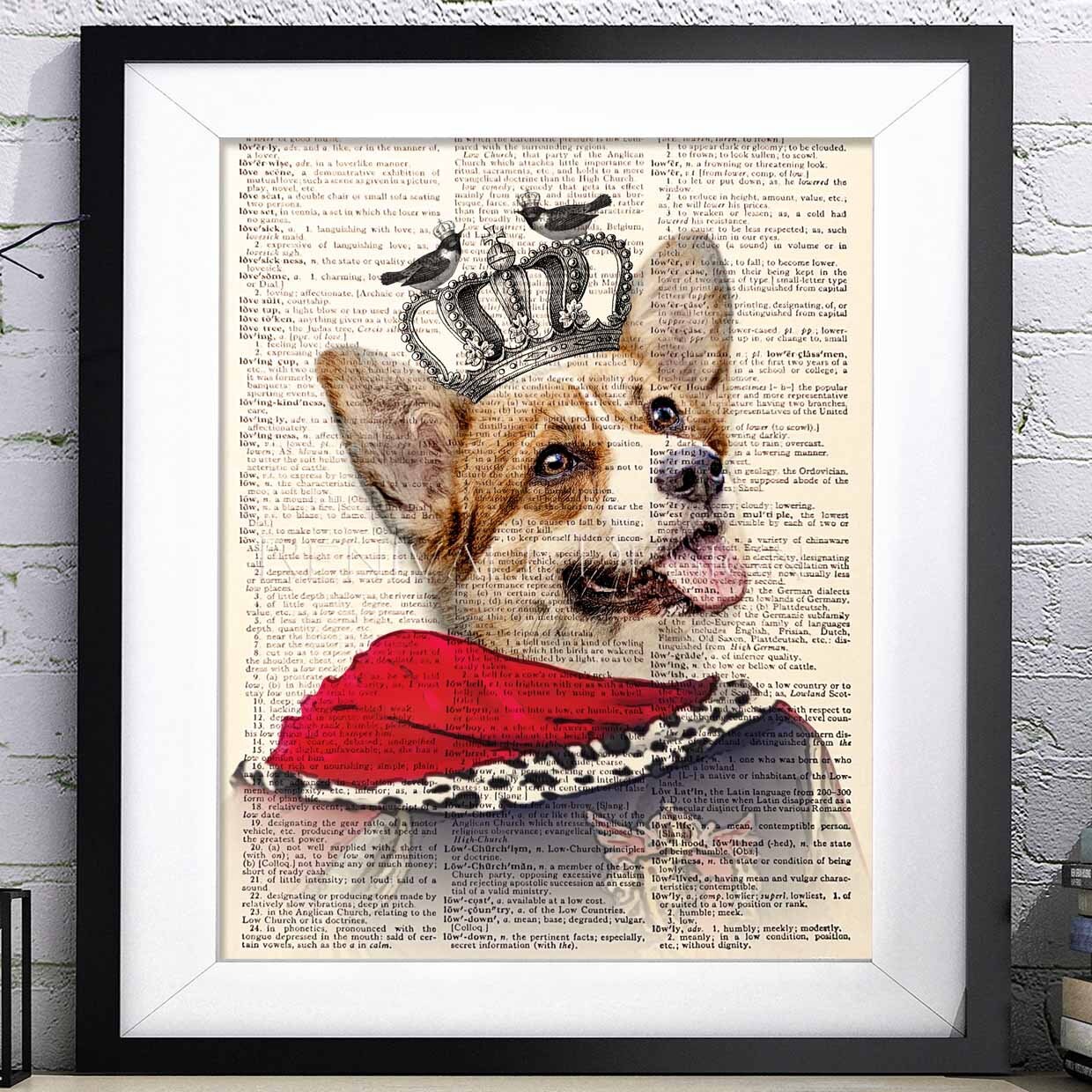 Buy Corgi Dog Art Print With Crown Dictionary Art Print Gift Online in  India - Etsy