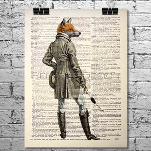 Fox Gentleman I, Art Print dictionary, Fox Lover Gift for home, Gift for Husband, Gift idea for book lovers, Housewarming gift, Wall Art