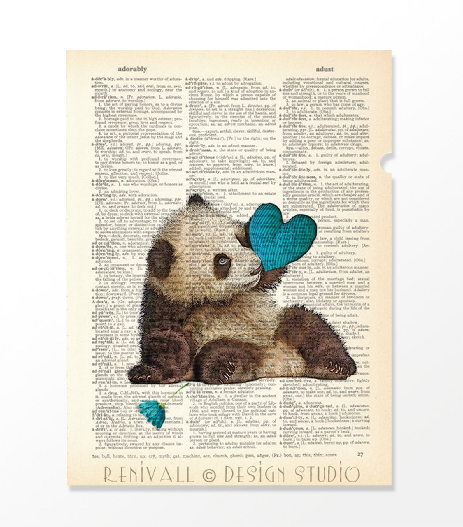 Panda Gift Of Love Dictionary Art Print Dictionary Paper Etsy