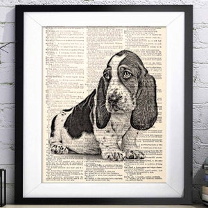 Basset Hound Dog, Dog Wall Art, Dictionary Art print, Gift ideas for book lovers, Dog Lover Gift, Art Gifts prints